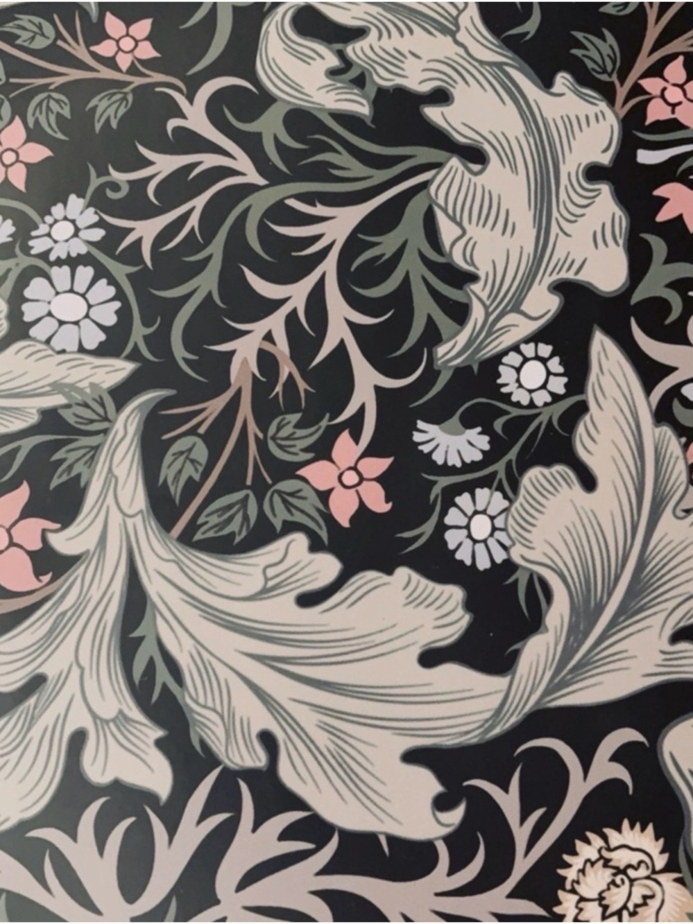 William Morris  Botanical style Wallpaper Roll in Black and Olive Green